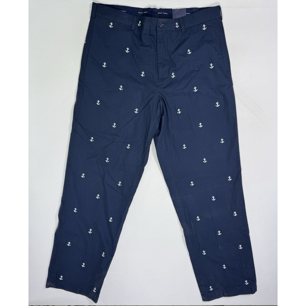VTG Grant Thomas Men's Navy Cotton Chinos 38X32 (38x33) NWT Embroidered Anchors